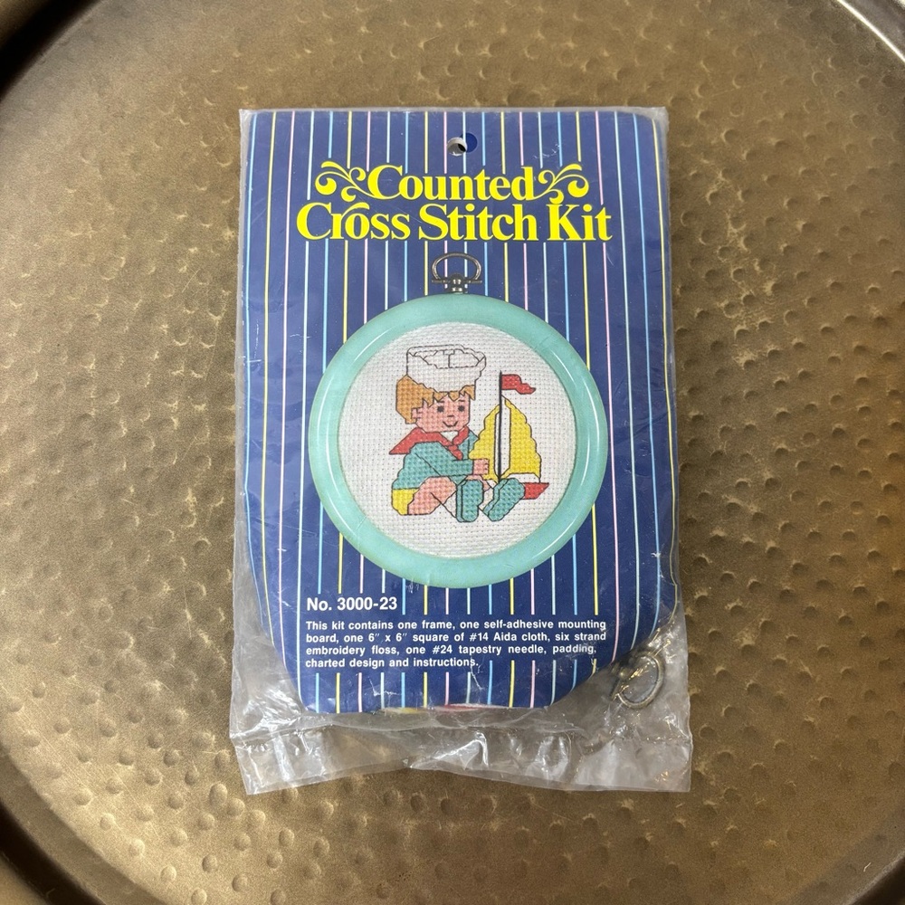 Rogers counted cross stitch kit boy with boat no 3000-23